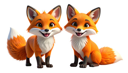 Obraz premium Cute 3D cartoon fox isolated on transparent background PNG