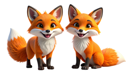 Cute 3D cartoon fox isolated on transparent background PNG