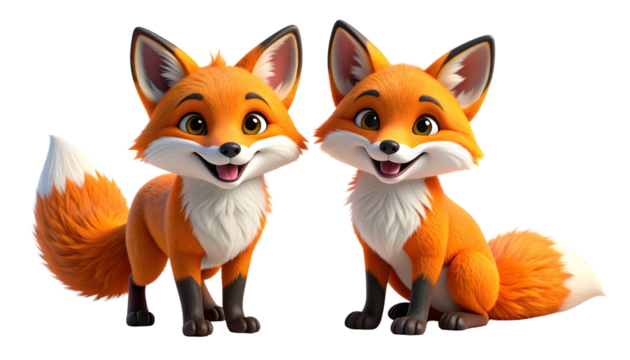 Cute 3D cartoon fox isolated on transparent background PNG
