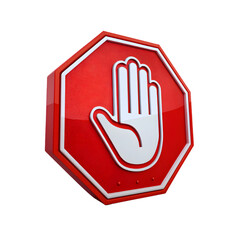 Obraz premium Red Octagonal Stop Sign with White Hand Symbol for Warning, Safety and Restricted Access