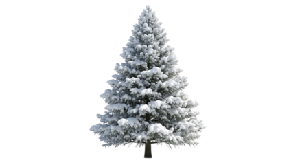 Snowy fir tree isolated on transparent background in winter season