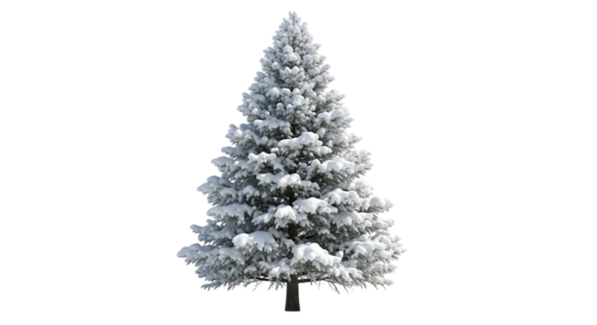 Snowy fir tree isolated on transparent background in winter season