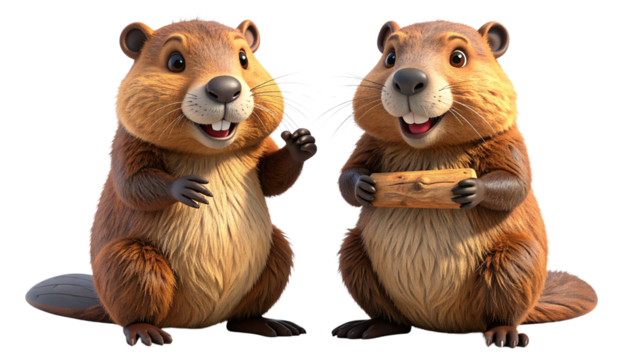 Cute 3D cartoon beaver isolated on transparent background PNG