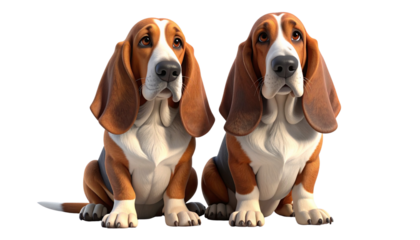 Cute 3D cartoon basset hound isolated on transparent background