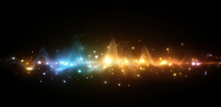 Sonic Symphony: An abstract representation of sound waves, pulsating with vibrant hues and energy against a dark background, evoking the essence of sound