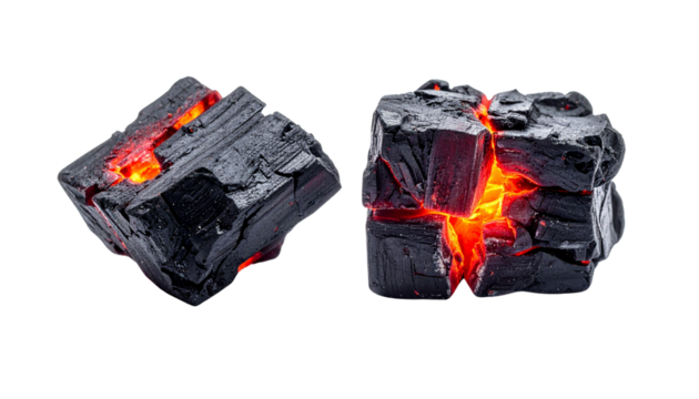 Burning coal piece isolated on transparent background PNG