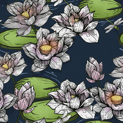 Tranquil Lotus Pond seamless pattern