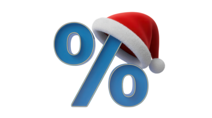 Festive percentage symbol with Santa hat announces amazing holiday discounts and seasonal savings for your next promotion