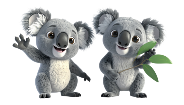  Adorable smiling koala character isolated on transparent background