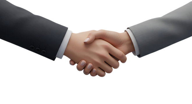 Two Business People Shaking Hands in Formal Business Attire handshake agreement isolated on a transparent background