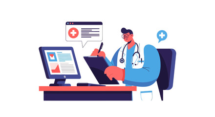 Medical Professional Performing Consultation And Online Examination Using Computer Technology