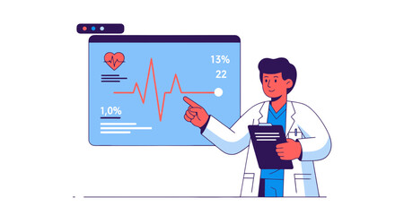 Medical Professional Presenting Heart Rate Data On Screen Indicating Vital Healthcare Analysis