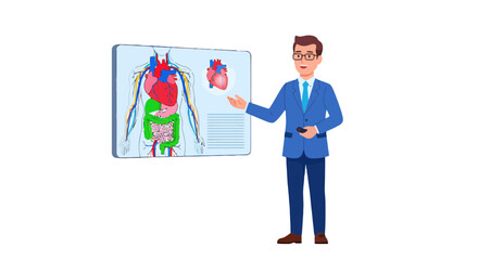 Medical Professional Presenting Human Anatomy Diagram in a Professional Visual Display