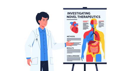 Medical Professional Presenting Research on New Therapeutic Treatments Illustrated