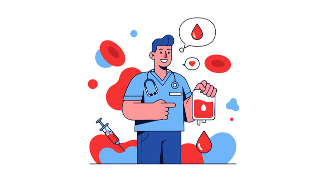 Medical Professional Promoting Blood Donation in Vector Illustration Style for Healthcare