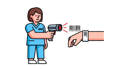 Medical Professional Scanning Wristband with a Barcode for Data Access and Verification