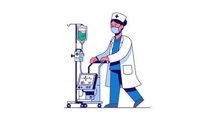 Medical Professional Administering Treatment with Modern Diagnostic Equipment Illustration