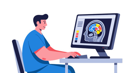 Medical Professional Analyzing Brain Scan Results On A Computer Display For Research