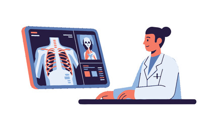 Medical Professional Analyzing Bone Structure and Patient Data on a Modern Display