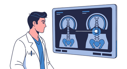 Medical Professional Analyzing Digital Spine X-ray Diagram For Diagnostic And Treatment