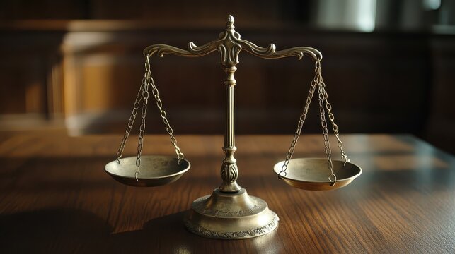 Brass scales of justice tipped representing imbalance