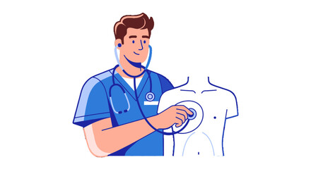 Medical Professional Auscultating Patient's Chest Using Stethoscope Illustration