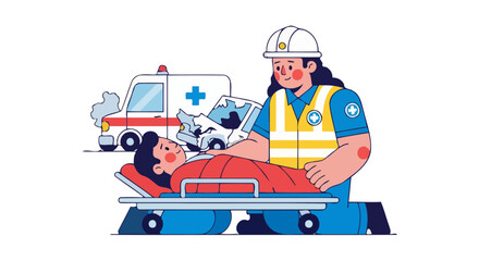 Medical Professional Attends Injured Person After Collision Scene With Ambulance Near