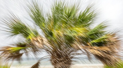 Obraz premium Blurry Palm Tree in the Rain Creating a Distant View