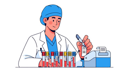 Medical Professional Conducting Blood Analysis in a Laboratory Setting Illustrated