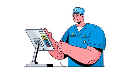 Medical Professional Conducting Telehealth Consultation Vector Illustration On Black