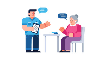 Medical Professional Discussing Healthcare Concerns With An Elderly Patient In Doctor's Office