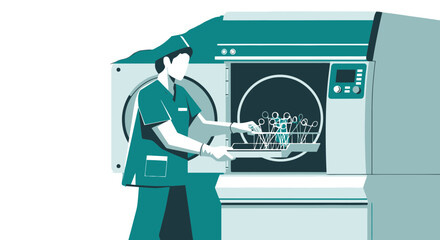 Medical Professional Disinfects Surgical Tools Before Operation Within Sterilization Machine