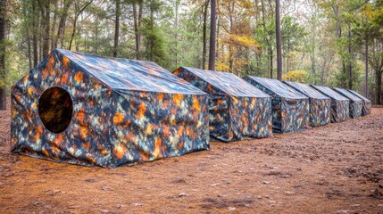 Camouflaged Observation Blinds Hidden in a Forest Environment