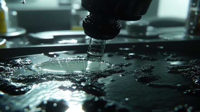 Close up of a microdialysis probe dispensing fluid