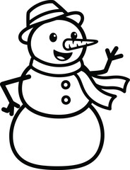 Friendly cartoon snowman wearing a hat and scarf isolated on white background