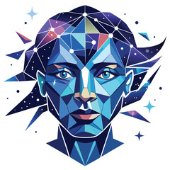 Abstract Geometric Face with Starry Sky and Cosmic Connection Art