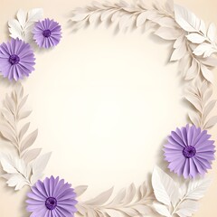 Naklejka premium Elegant floral paper art frame with purple flowers and leaves decoration background