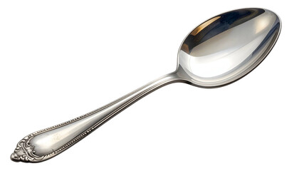 Ornate antique silver spoon with patterned handle, glossy finish