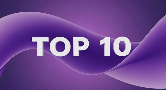 Top 10 list graphic with purple abstract background for countdowns.