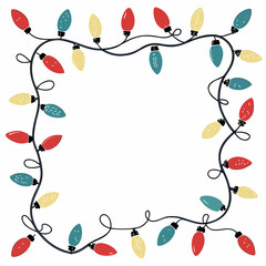 Festive frame of colorful christmas lights, , creating a bright and cheerful border for holiday greetings and seasonal designs with a playful touch