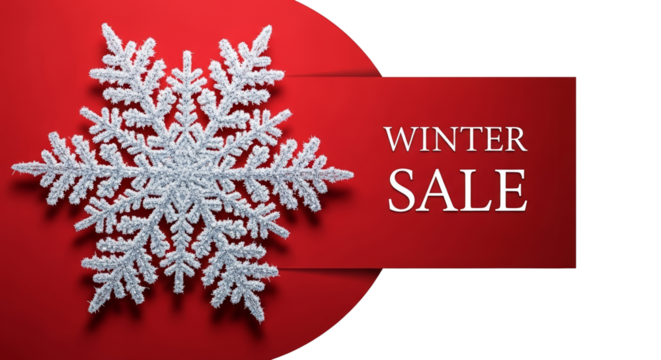 Snowflake ornament on red background with winter sale concept  , isolated on a transparent background 