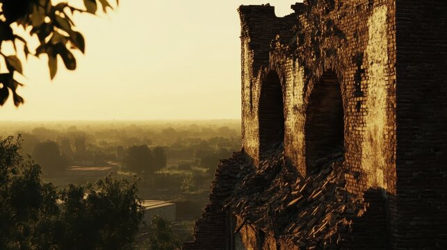 Crumbling Brick Ruins Showing a Historical Architectural View