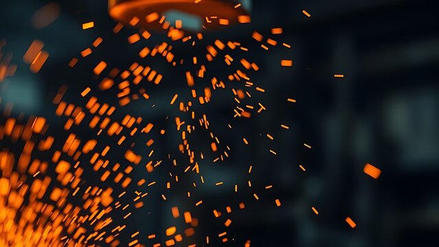 anvil. Dynamic industrial metalwork with glowing embers and abstract sparks in motion, capturing intense energy. safety posters.