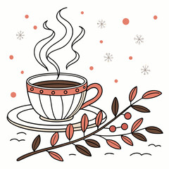 A cup of hot drink with branch