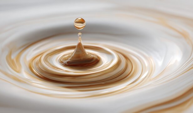 Liquid drop splash creating concentric ripples in creamy mixture