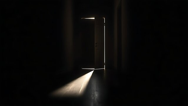 algicide. Dim corridor with a half-open door, mysterious light streaming through the crack. real-estate listings, architecture portfolios, designed for interior renovation comparisons for interiors.