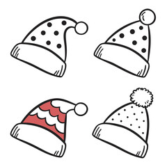 Collection of santa hats with different patterns