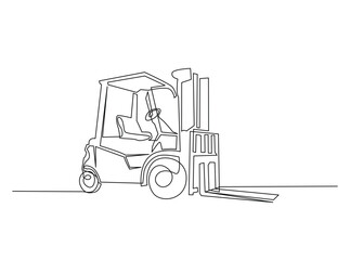 Forklift truck outline draw illustration. Continuous line art drawing of Warehouse Forklift Truck. Editable stroke.
