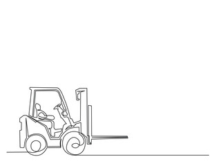 Forklift truck outline draw illustration. Continuous line art drawing of Warehouse Forklift Truck. Editable stroke.