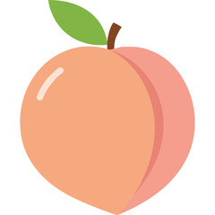 Bright Pink Peach Vector Icon with Green Leaf and Transparent Background